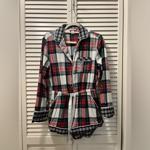 Victorias Secret LOVE Rhinestone Plaid Pajamas Romper - Picture 3 of 9